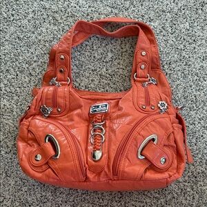Angel Kiss Dark Coral Orange Shoulder Bag with Silver Hardware